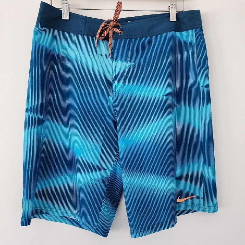 Nike blue‎ geometric board shorts swim trunks mens size 32